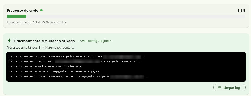 Processamento simultâneo no Carteiro